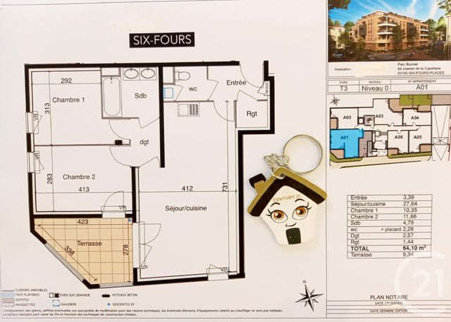 Afficher la photo en grand Appartement T3 à vendre - 3 pièces - 64.1 m2 - SIX FOURS LES PLAGES - 83 - PROVENCE-ALPES-COTE-D-AZUR - Century 21 Agence Du Bord De Mer